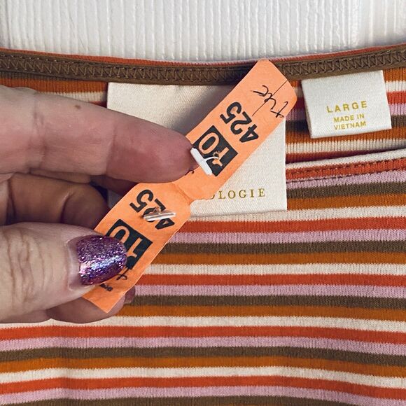 Anthropologie Maeve Top Womens Size Large Ruffle Peplum Blouse L Stripe - Picture 5 of 8